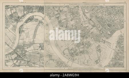 Stanford Library map of London Sheet 13/13a Fulham Barnes Chelsea Battersea 1895 Stock Photo
