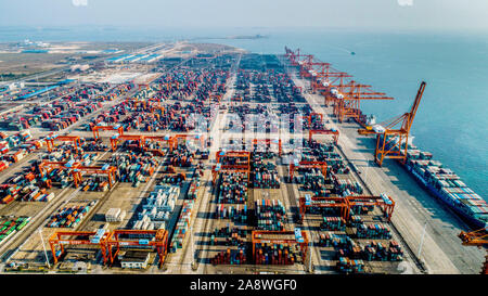 A view of the container terminal at the Qinzhou Port area of the China (Guangxi) Pilot Free Trade Zone in Qinzhou City, south China's Guangxi Zhuang A