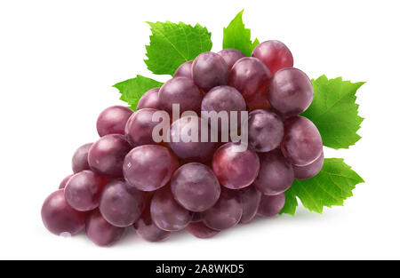 Isolated grapes bunch. Red grapes with leaves isolated on white background with clipping path Stock Photo