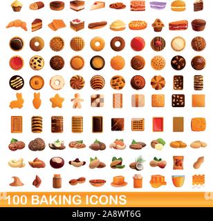 100 baking icons set. Cartoon illustration of 100 baking icons vector set isolated on white background Stock Vector