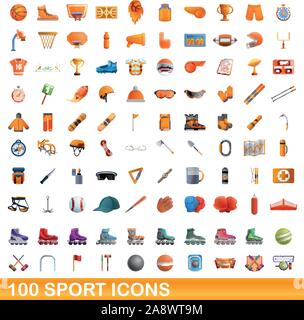 100 sport icons set. Cartoon illustration of 100 sport icons vector set isolated on white background Stock Vector
