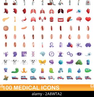 100 medical icons set. Cartoon illustration of 100 medical icons vector set isolated on white background Stock Vector