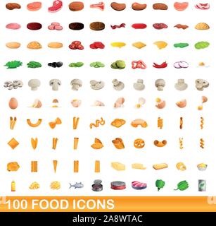 100 food icons set. Cartoon illustration of 100 food icons vector set isolated on white background Stock Vector