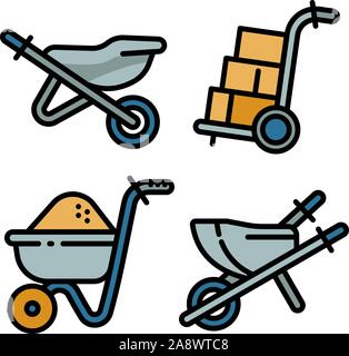 Wheelbarrow icons set. Outline set of wheelbarrow vector icons for web design isolated on white background Stock Vector