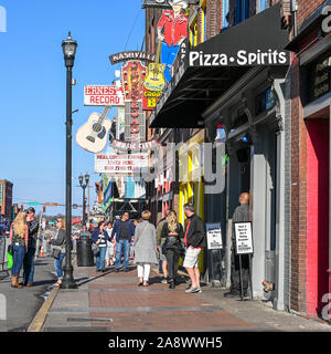 Broadway in Nashville. This historic street in Music Row is famous for its nightlife and country music bars. Stock Photo