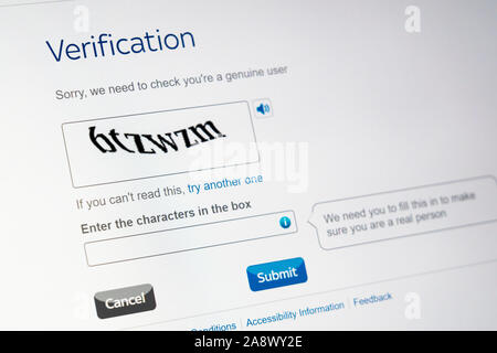 A CAPTCHA verification on a website requiring the user to show that they're human and not a machine trying to spam or automate data extraction Stock Photo