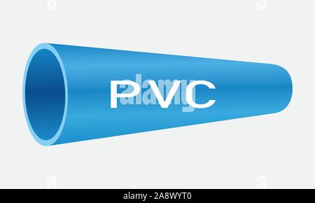 Blue PVC pipe with PVC text on white background Stock Vector
