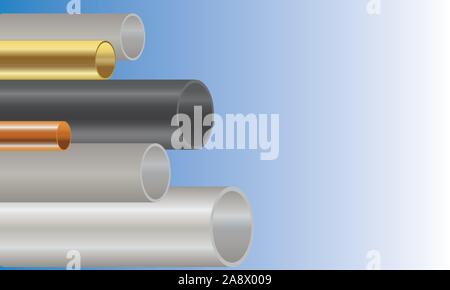 Template steel copper and brass pipes cover for business industry brochure design Stock Vector