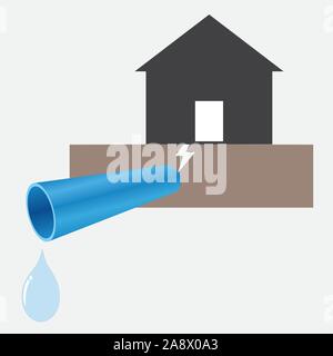 Underground PVC pipe leaking for business plumbing service concept Stock Vector