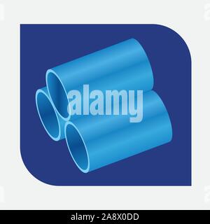 Stacked blue pvc pipes logo isometric view Stock Vector