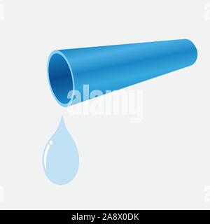 Blue PVC pipe with water drop on white background Stock Vector