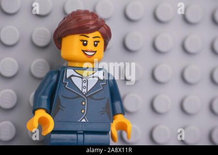 Tambov, Russian Federation - November 08, 2019 Portrait of Lego sheriff  minifigure standing against Lego gray baseplate background Stock Photo -  Alamy