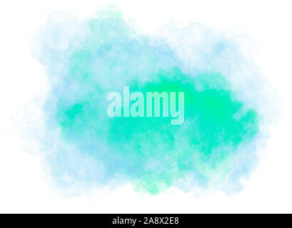 Light blue and green watercolor cloud splash on white background. Stock Photo