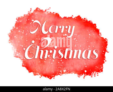 Red cloud watercolor splash on white background with Merry Christmas text. Stock Photo