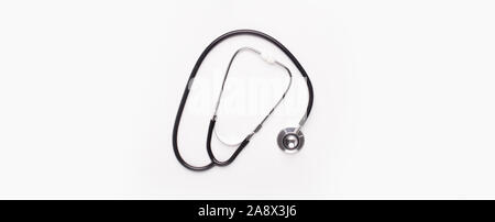 Black Stethoscope isolated on white background, panorama Stock Photo