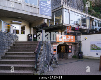 Entrance to Gough's Cave Cheddar Gorge and Caves Somerset England UK excavated in the late nineteenth century, Stock Photo