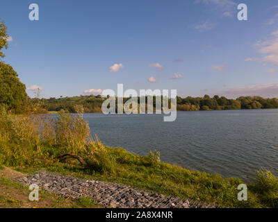 View across Blagdon Lake in a valley near Mendip Hills created by Bristol Water, when it dammed the River Yeo finished in 1905 Somerset England UK Stock Photo