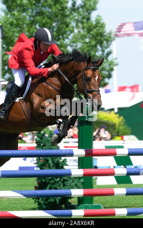 Canada 1, Spruce Meadows, June 2003, Esso Challenge, Federico Fernandez (MEX) riding Mariachi Stock Photo