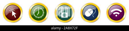 Set of colorful web glossy vector icons, arrow, clock, mouse and wifi buttons in eps 10 for webdesign and mobile applications Stock Vector