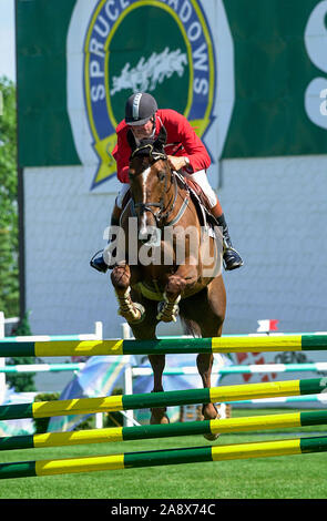 Canada 1, Spruce Meadows, June 2003, Esso Challenge, Ian Millar (CAN) riding Promise Me Stock Photo