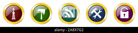 Set of colorful web glossy vector icons,  oil, gas, tools and wifi buttons in eps 10 for webdesign and mobile applications Stock Vector