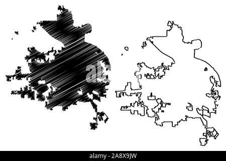 Shreveport City (United States cities, United States of America, usa city) map vector illustration, scribble sketch City of Shreveport map Stock Vector