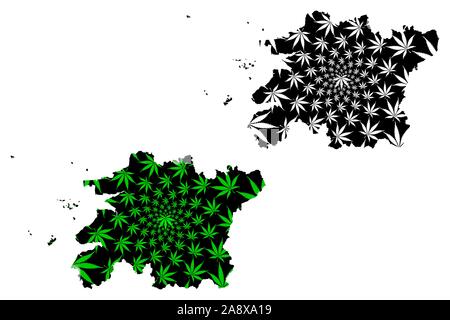 North Jeolla Province (South Korea, Republic of Korea, ROK, Provinces of South Korea) map is designed cannabis leaf green and black, Jeollabuk-do map Stock Vector