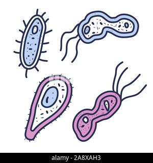 Bacterias cells set. Vector illustartion in doodle style. Stock Vector