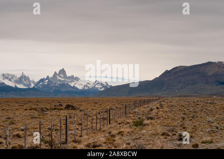 The ridge Mount Fitz Roy and the famous Patagonian pampas, mountains and desert. Stock Photo