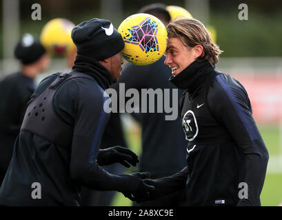 England's Conor Gallagher (right) during the training session at St George's Park, Burton. Stock Photo