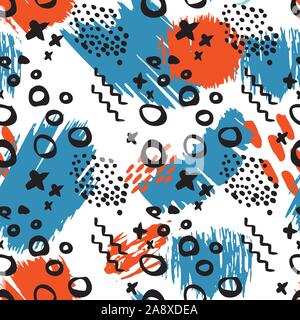 Abstract grunge seamless pattern with shapes, lines, spots, dots. Dirty art background texture. Vector illustration Stock Vector
