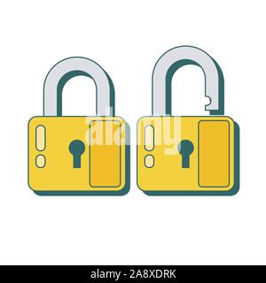 Lock icon in flat style. Lock open and lock closed. Stock Vector