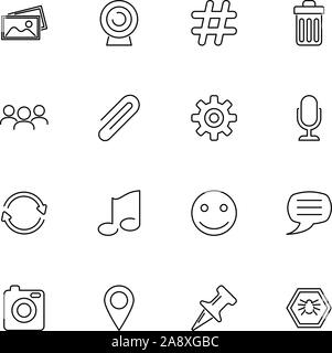 Social Video Chat, Talking outline icons set - Black symbol on white background. Social Video Chat Simple Illustration Symbol - lined simplicity Sign. Stock Vector