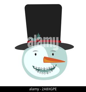 The Cute Smiling Snowman Icon with Dentist Braces. Dentistry Christmas Season Concept, Vector Illustration. Stock Vector