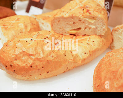 Bun in shopping baskets. shop baking. Prescription. Stock Photo