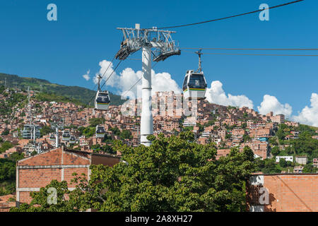 The San Javier metrocable leading to comuna 7 in Medellin, Colombia. Stock Photo