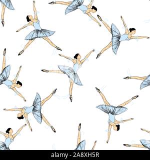 Seamless pattern of hand drawn sketch style abstract ballet dancers isolated on white background. Vector illustration. Stock Vector