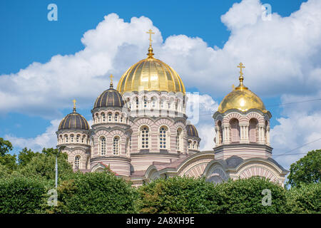 Beautiful Riga Russian Orthodox Church, Nativity of Christ Cathedral, Latvia, Europe Stock Photo