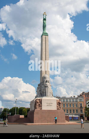 The Freedom Monument in Riga, Latvia, honouring soldiers killed during the Latvian War of Independence, symbol of the freedom, independence Stock Photo
