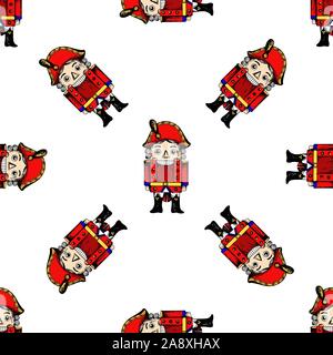 Seamless pattern of hand drawn sketch style colored Nutcracker character isolated on white background. Vector illustration. Stock Vector