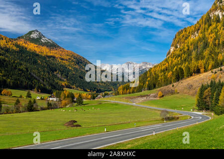Valley scene with fall foliage color near the village of Tweng, Austria, Europe. Stock Photo