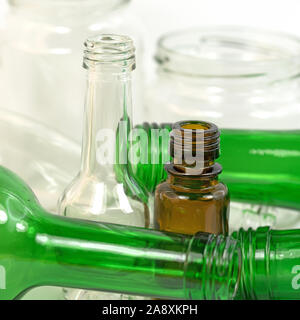 Empty glass bottles to recycle Stock Photo