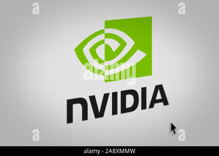 Logo of the public company Nvidia Corporation displayed on a computer screen in close-up. Credit: PIXDUCE Stock Photo
