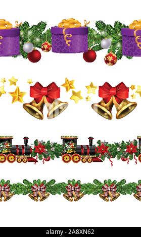 Little Christmas train seamless pattern decorated red ribbon Vector Stock Vector