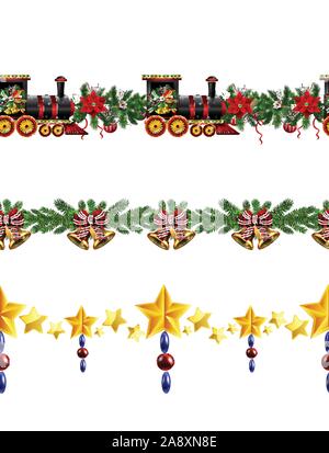 Little Christmas train seamless pattern decorated red ribbon Vector Stock Vector