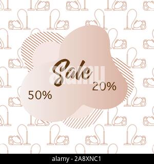 Seamless pattern Vacuum cleaner, inscription Sale 50, 20 percent price reduction advert. Black Friday, Cyber Monday background. Purchase. Discount pro Stock Vector