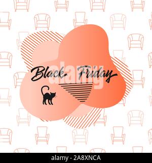 Seamless pattern with armchair and inscription Black Friday. Sale background. Price reduction advert. Purchase. Discount promo layout. Advertising. De Stock Vector