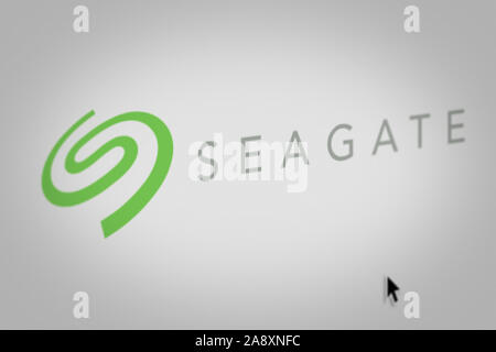 Logo of the public company Seagate Technology displayed on a computer screen in close-up. Credit: PIXDUCE Stock Photo