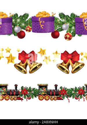 Little Christmas train seamless pattern decorated red ribbon Vector Stock Vector