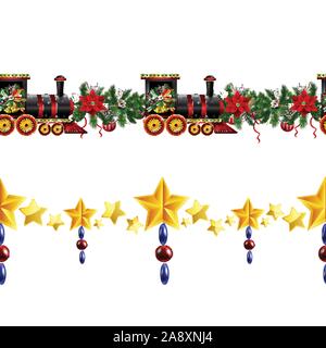 Little Christmas train seamless pattern decorated red ribbon Vector Stock Vector